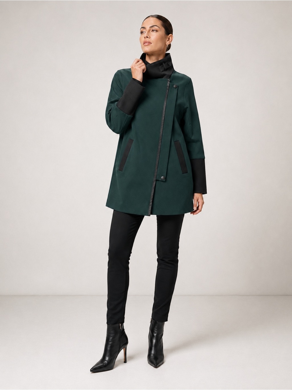 Cabi Renaissance Coat Jacket Forest Green Black Ponte | Size M